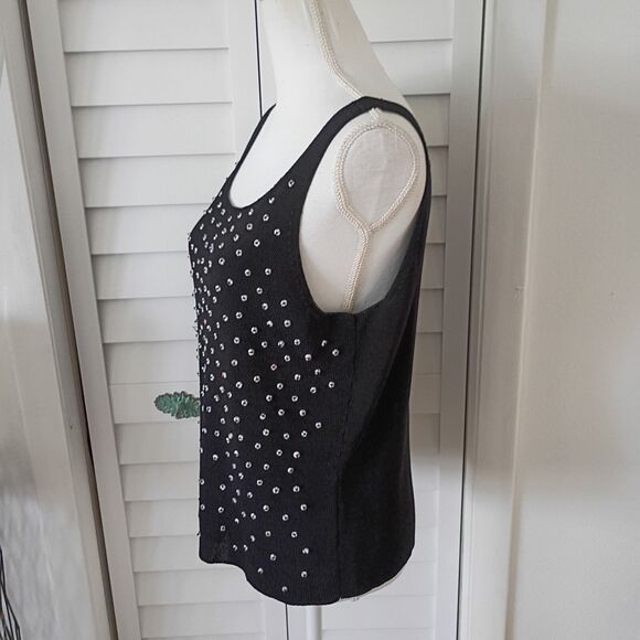 Sigrid Olsen black slinky‎ women's beaded front black top L - Picture 7 of 9